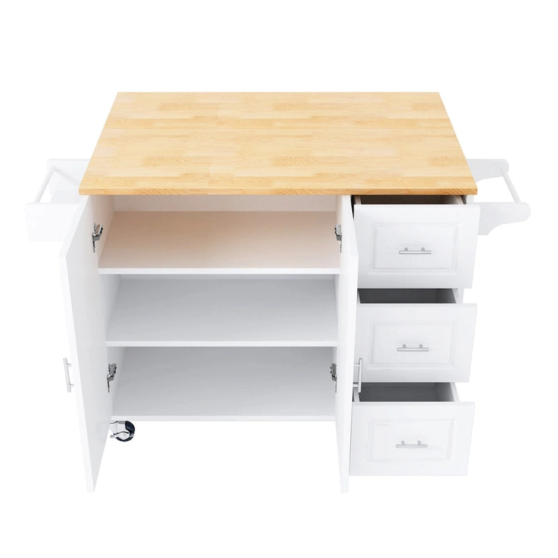 Dessert de cuisine roulant avec plateau en bois d'hévéa, tiroirs, armoire, étagère à épices, blanc