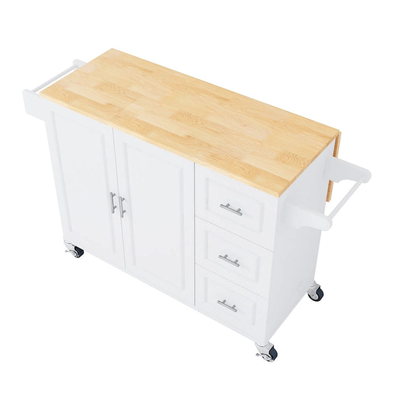 Dessert de cuisine roulant avec plateau en bois d'hévéa, tiroirs, armoire, étagère à épices, blanc