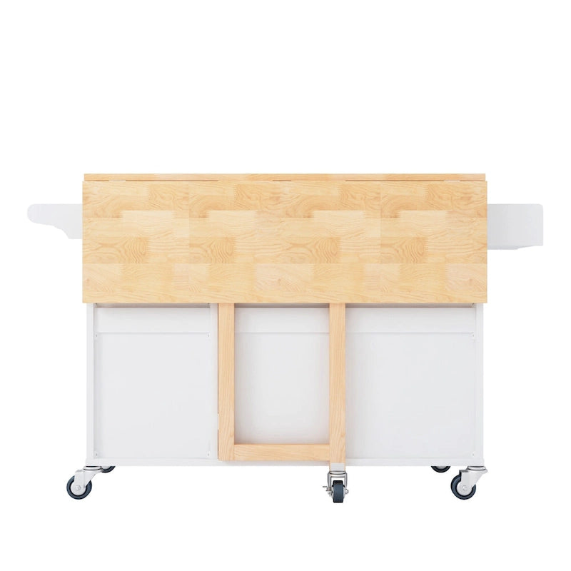 Dessert de cuisine roulant avec plateau en bois d'hévéa, tiroirs, armoire, étagère à épices, blanc