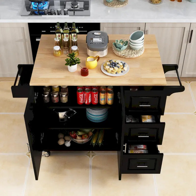 Dessert de cuisine roulant avec plateau en bois d'hévéa, tiroirs, armoire, étagère à épices, blanc
