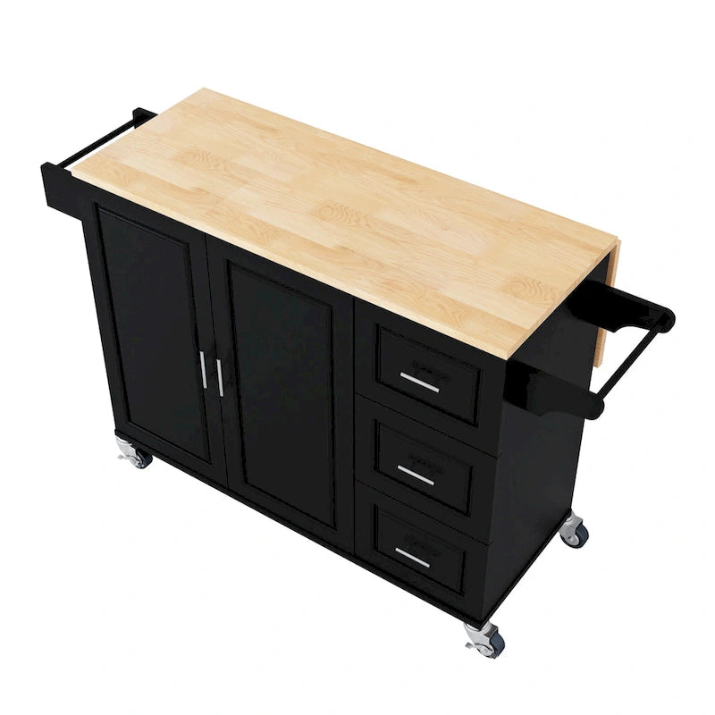 Dessert de cuisine roulant avec plateau en bois d'hévéa, tiroirs, armoire, étagère à épices, blanc