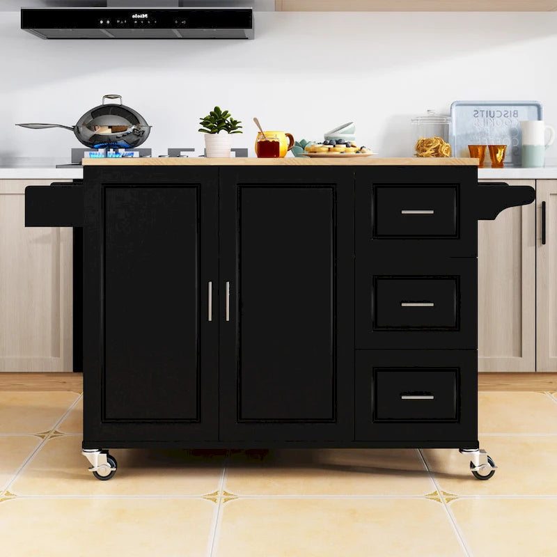 Dessert de cuisine roulant avec plateau en bois d'hévéa, tiroirs, armoire, étagère à épices, blanc