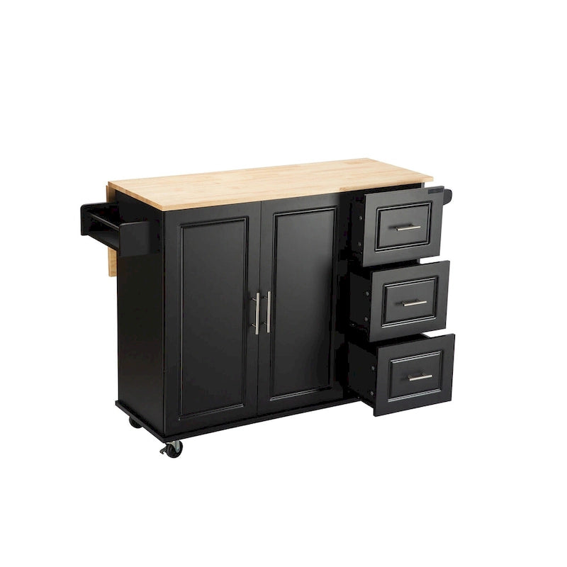 Dessert de cuisine roulant avec plateau en bois d'hévéa, tiroirs, armoire, étagère à épices, blanc