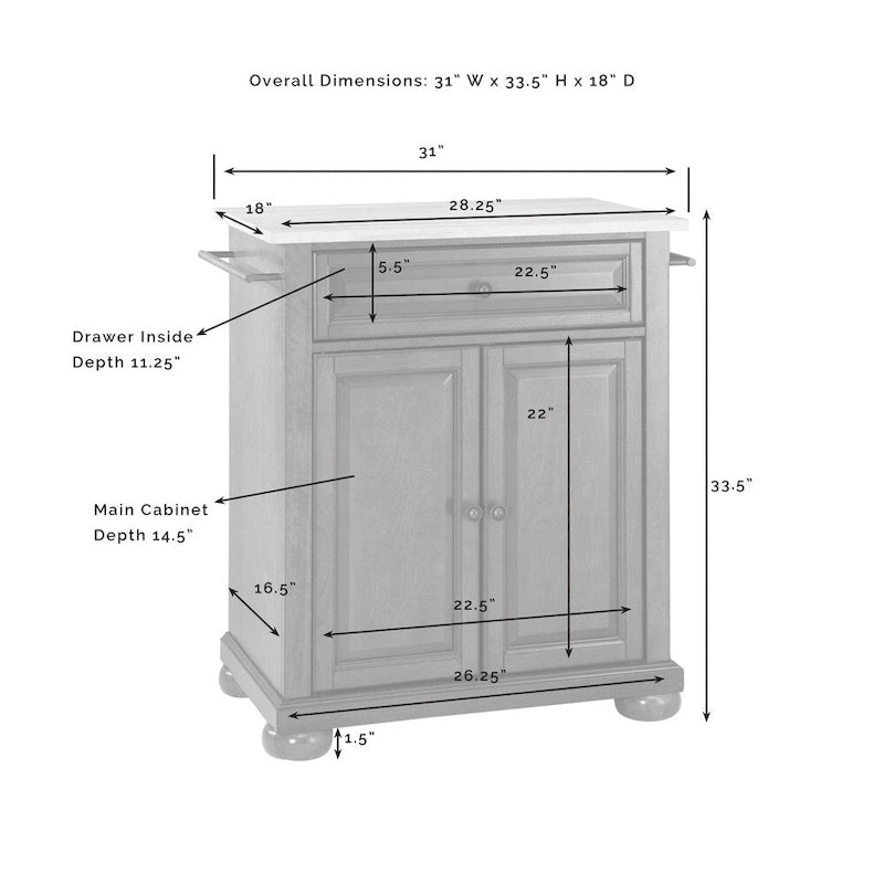 Îlot de cuisine portable blanc avec plateau en granit noir et armoire de rangement
