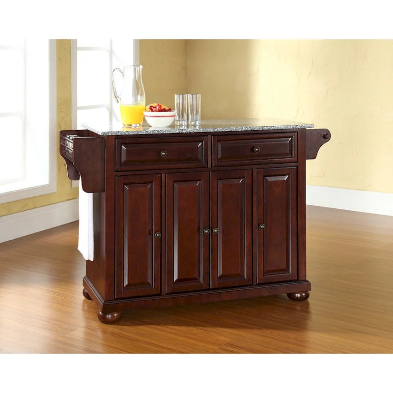 Crosley Alexandria Solid Granite Top Kitchen Island in Vintage Mahogany Finish - 18d x 51.5w x 34h