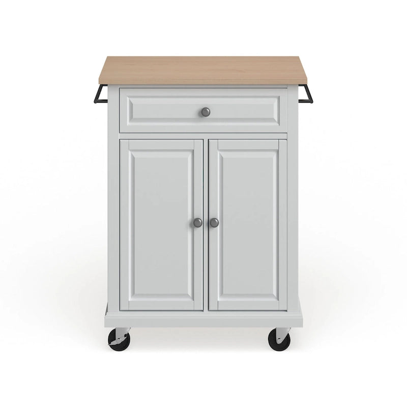 Chariot de cuisine blanc en bois à roulettes avec placard et tiroir