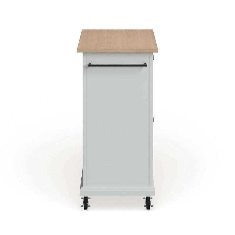 Chariot de cuisine blanc en bois à roulettes avec placard et tiroir