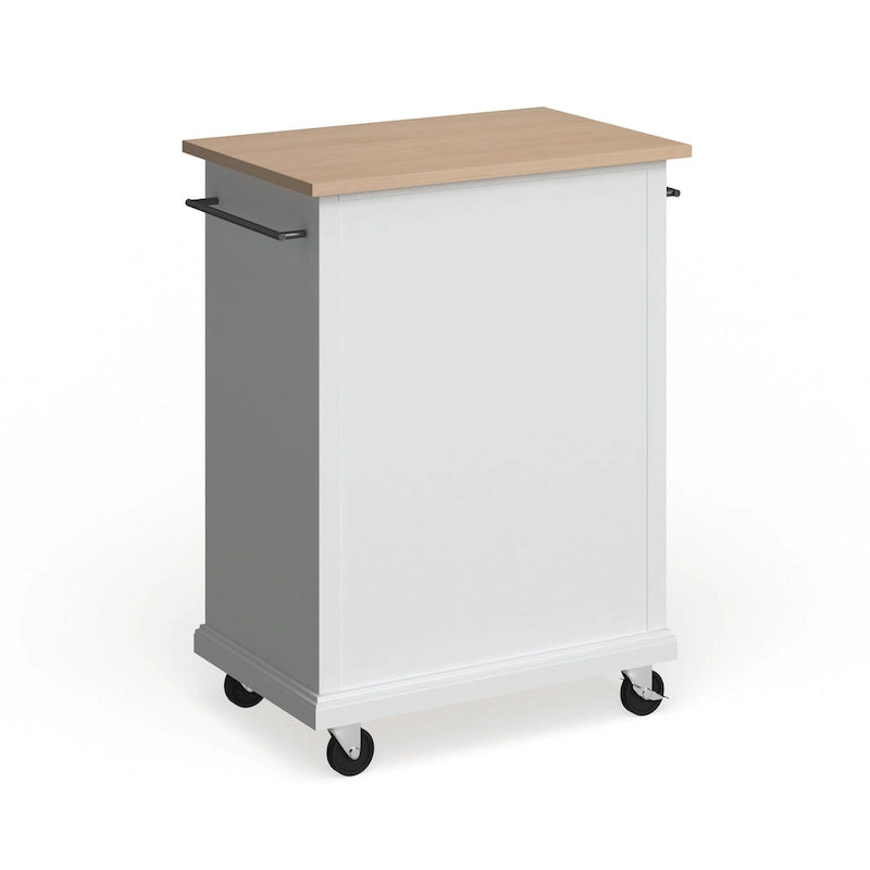Chariot de cuisine blanc en bois à roulettes avec placard et tiroir