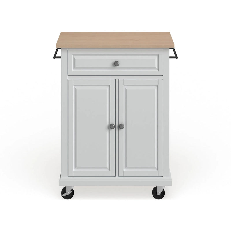 Chariot de cuisine blanc en bois à roulettes avec placard et tiroir