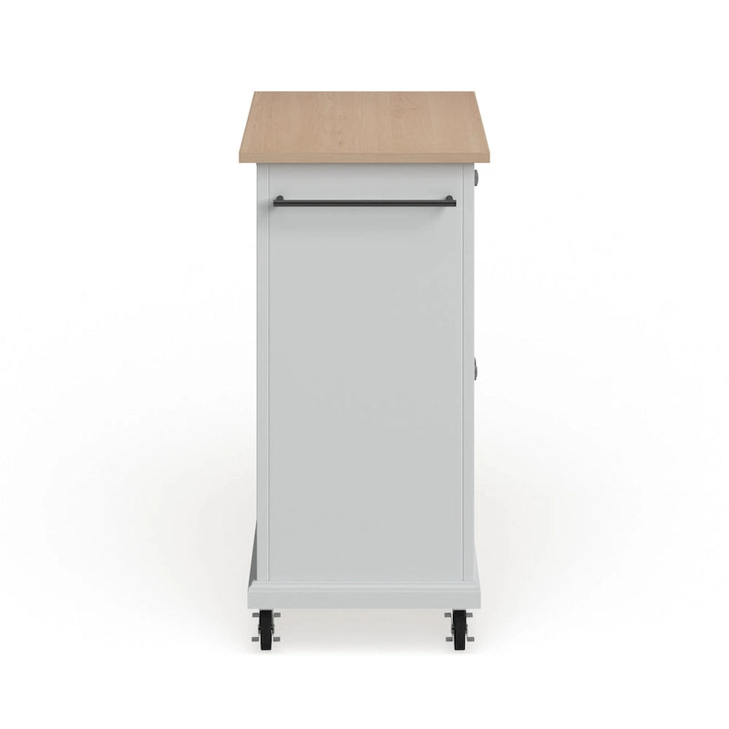 Chariot de cuisine blanc en bois à roulettes avec placard et tiroir