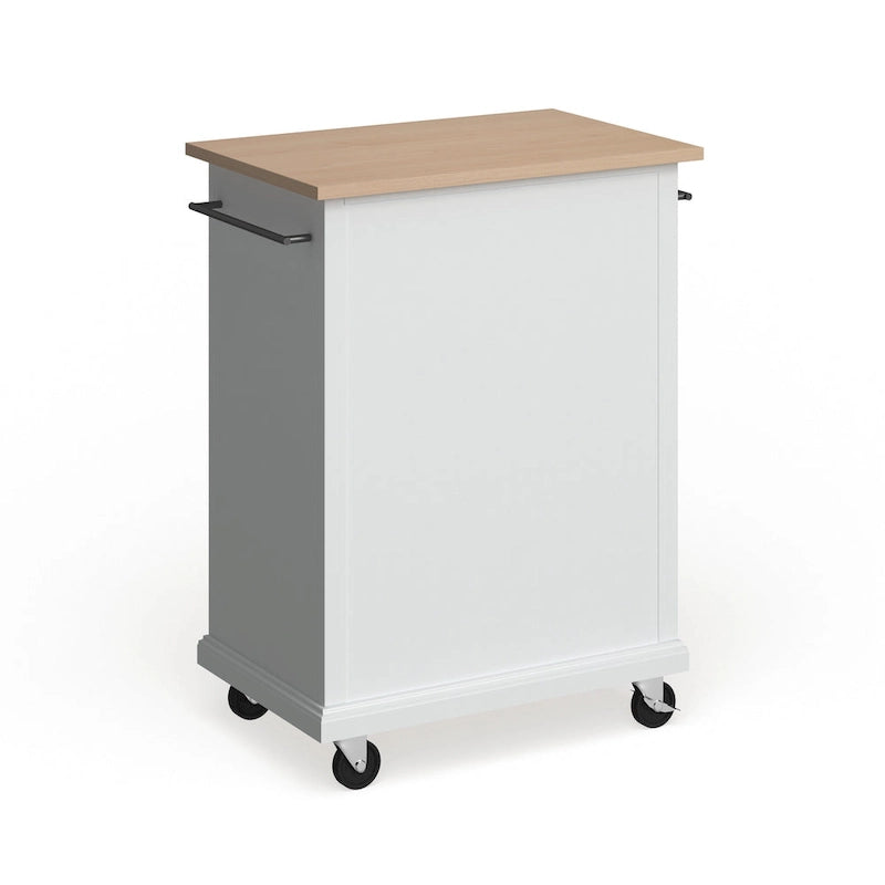 Chariot de cuisine blanc en bois à roulettes avec placard et tiroir
