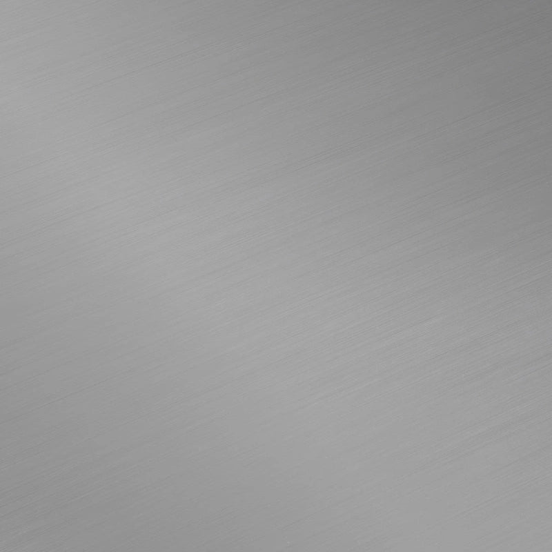Îlot de cuisine avec plateau en acier inoxydable blanc, tiroirs, armoire et tabourets de comptoir gris