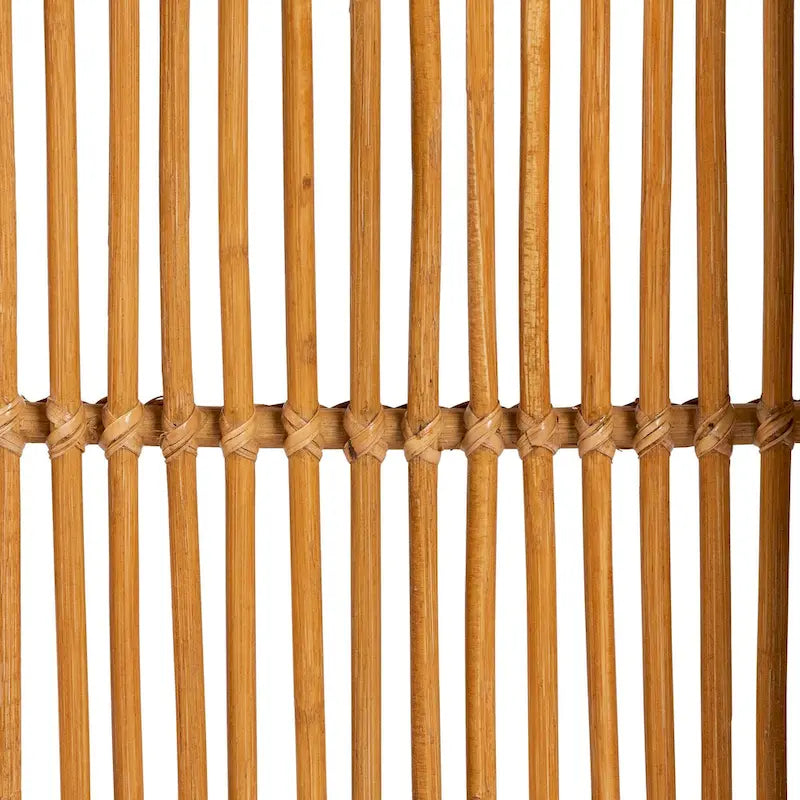 Desserte de cuisine bohème en bois d'acajou, rotin brun naturel, avec roulettes