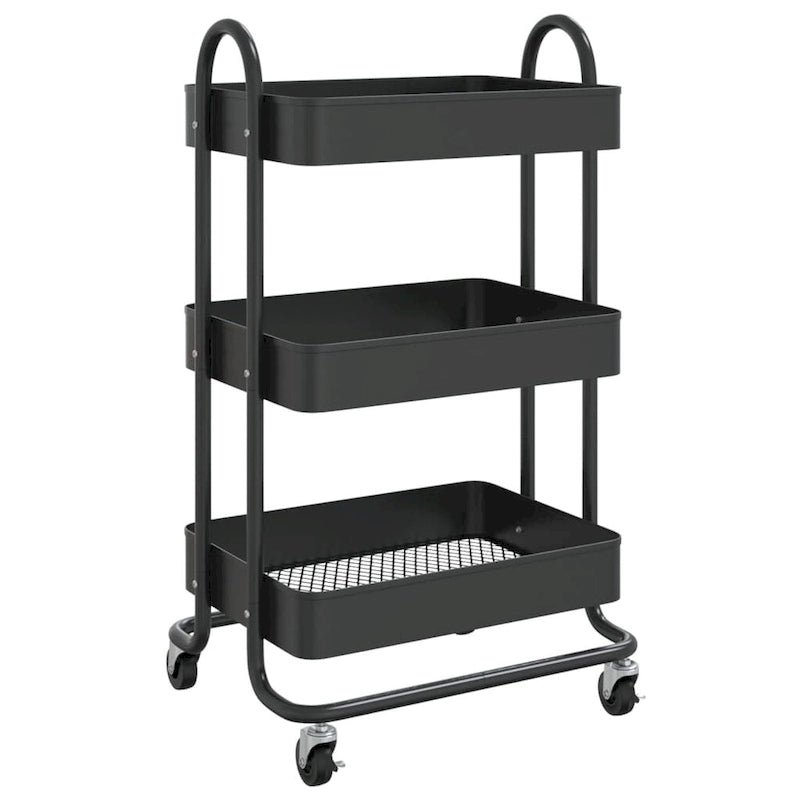 Chariot de rangement roulant à 3 niveaux en acier avec roues, Noir / Blanc / Anthracite