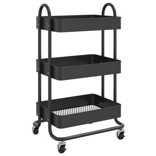 Chariot de rangement roulant à 3 niveaux en acier avec roues, Noir / Blanc / Anthracite