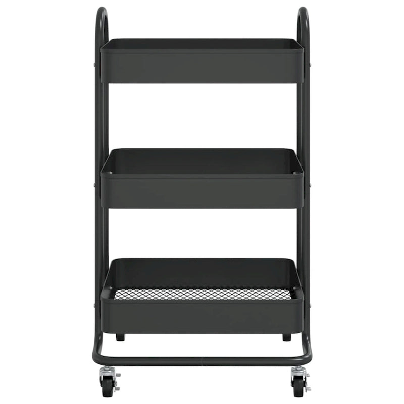 Chariot de rangement roulant à 3 niveaux en acier avec roues, Noir / Blanc / Anthracite