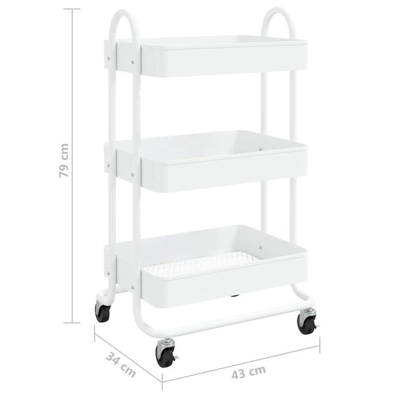 Chariot de rangement roulant à 3 niveaux en acier avec roues, Noir / Blanc / Anthracite