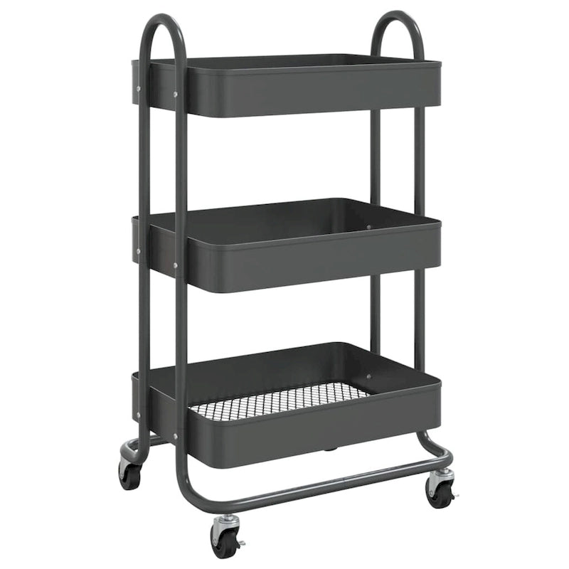 Chariot de rangement roulant à 3 niveaux en acier avec roues, Noir / Blanc / Anthracite