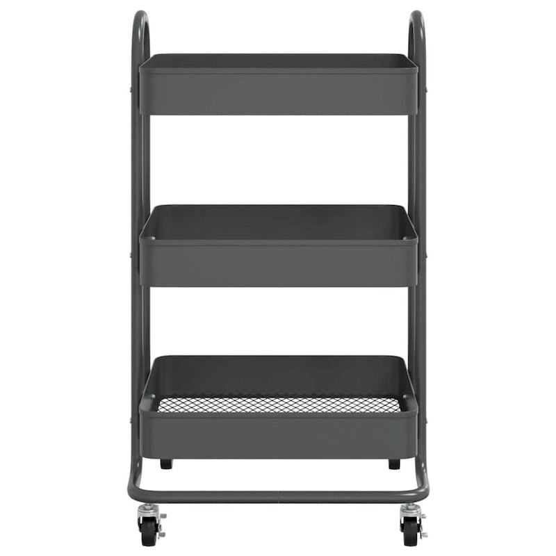 Chariot de rangement roulant à 3 niveaux en acier avec roues, Noir / Blanc / Anthracite