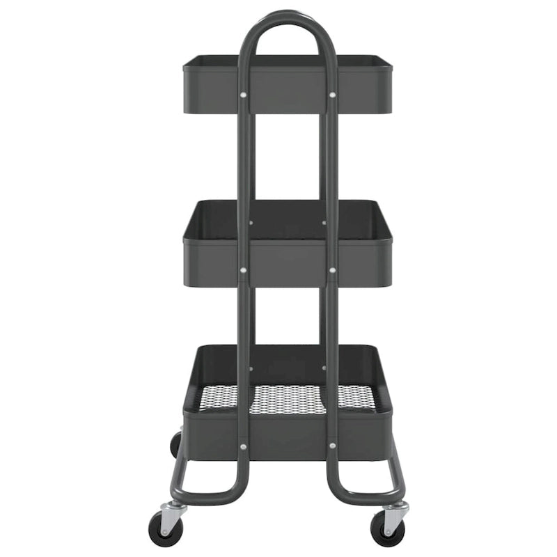Chariot de rangement roulant à 3 niveaux en acier avec roues, Noir / Blanc / Anthracite