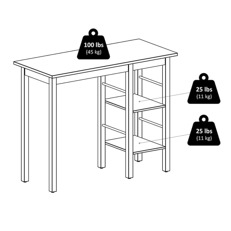 Table de bar de petit-déjeuner en noyer massif avec deux étagères latérales