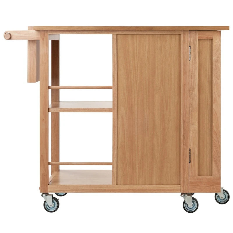 Chariot de cuisine roulant en bois naturel avec tiroir et étagères ouvertes