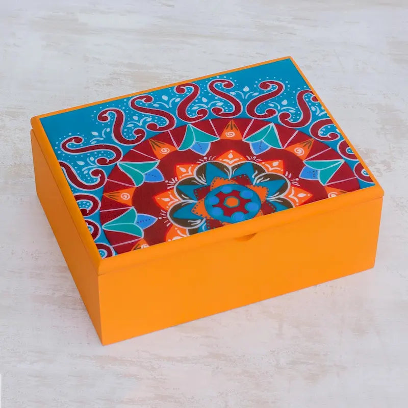 Boîte de rangement pour sachets de thé en MDF décorée de découpage floral jaune avec compartiments