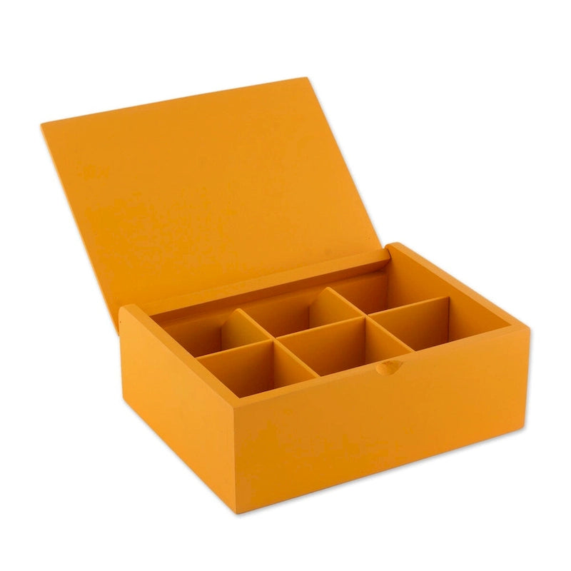 Boîte de rangement pour sachets de thé en MDF décorée de découpage floral jaune avec compartiments