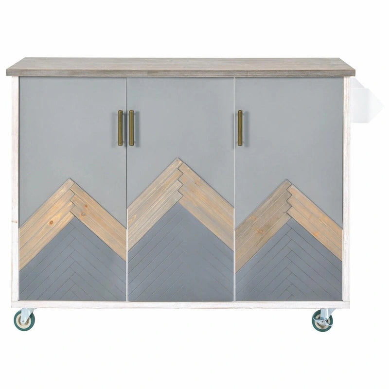 Îlot de cuisine rétro en bois avec abattant et rangement interne, Bleu marine