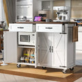 Îlot de cuisine roulant de ferme avec abattant, prise de courant, armoire de rangement, blanc