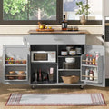 Desserte de cuisine moderne en bois d'hévéa avec tiroirs de rangement et porte-serviettes, Gris/Blanc
