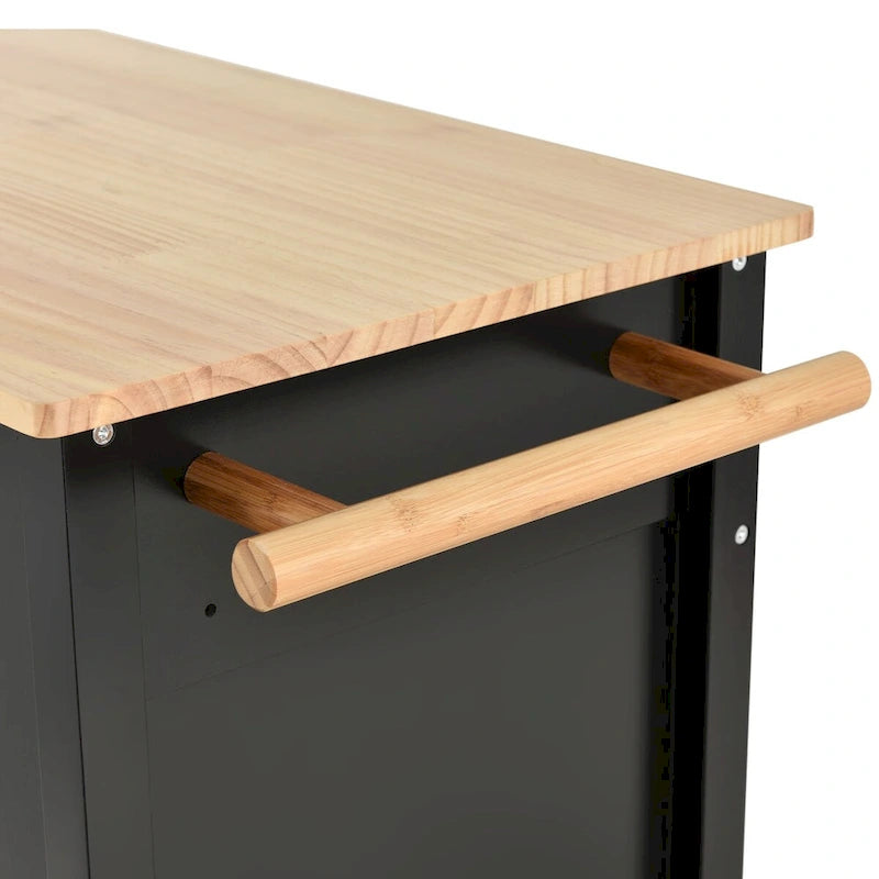 Desserte de cuisine roulante avec plateau en bois, tiroirs et étagère à épices