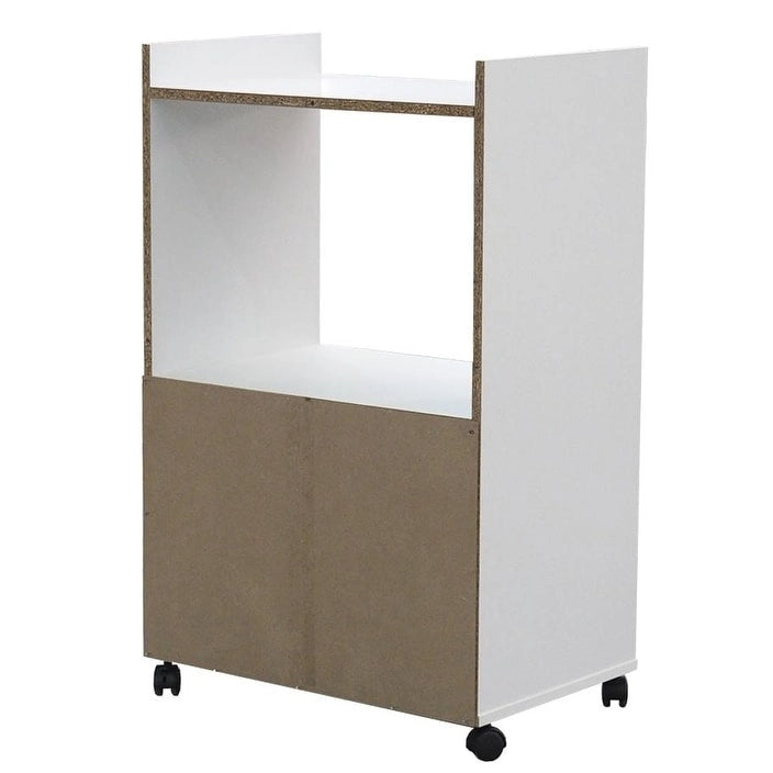 Chariot de cuisine micro-ondes en bois noir avec armoire à 2 portes et étagères ouvertes