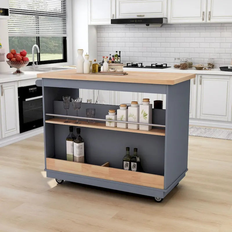 Desserte de cuisine roulante avec plateau en bois et casier à vin sur roulettes verrouillables