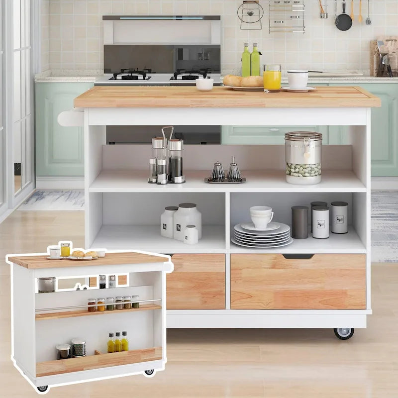 Desserte de cuisine roulante avec plateau en bois et casier à vin sur roulettes verrouillables