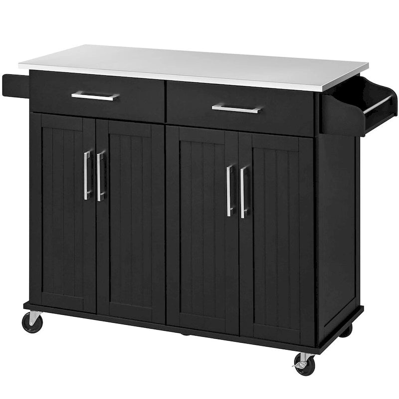 Desserte de cuisine roulante avec plateau en acier inoxydable, blanc