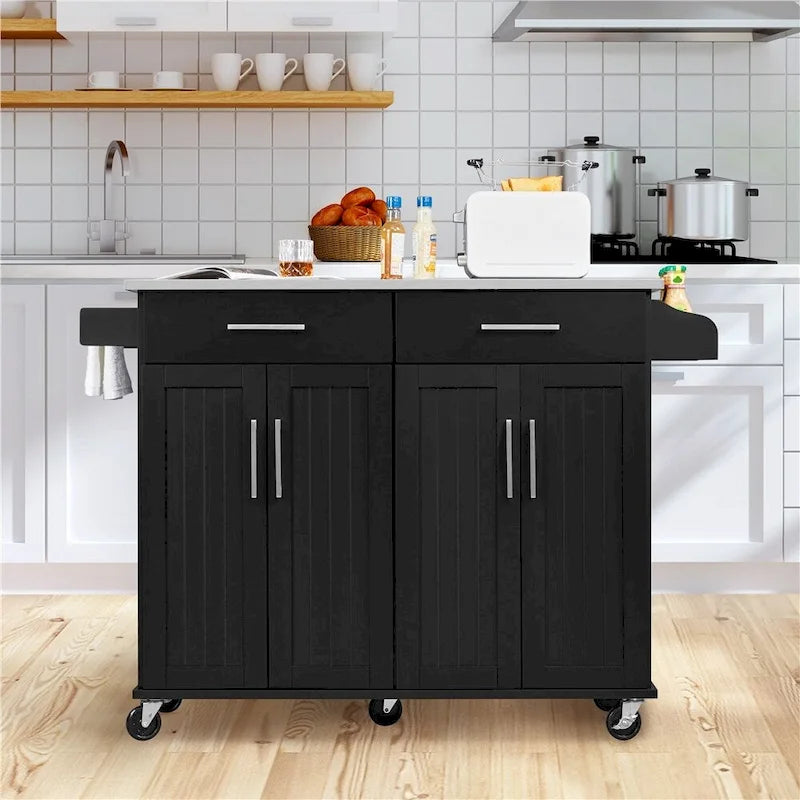 Desserte de cuisine roulante avec plateau en acier inoxydable, blanc