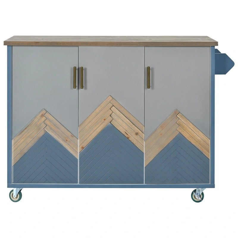 Îlot de cuisine roulant avec abattant, portes d'armoire Mountain Peak, gris-blanc