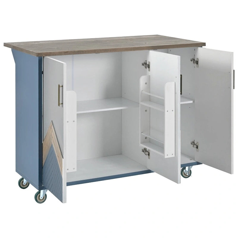 Îlot de cuisine roulant avec abattant, portes d'armoire Mountain Peak, gris-blanc