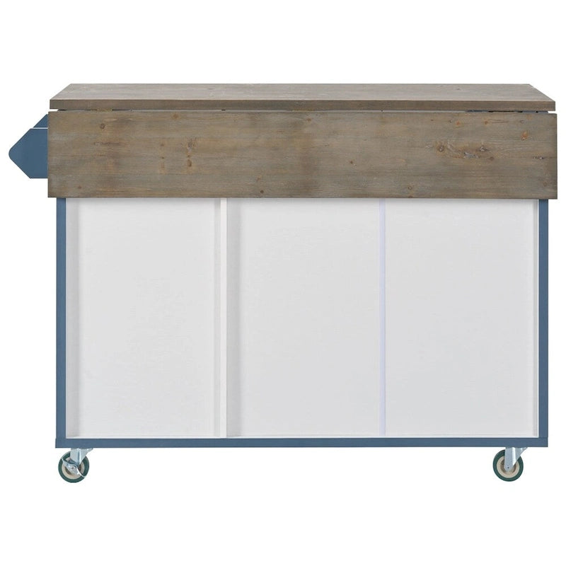 Îlot de cuisine roulant avec abattant, portes d'armoire Mountain Peak, gris-blanc