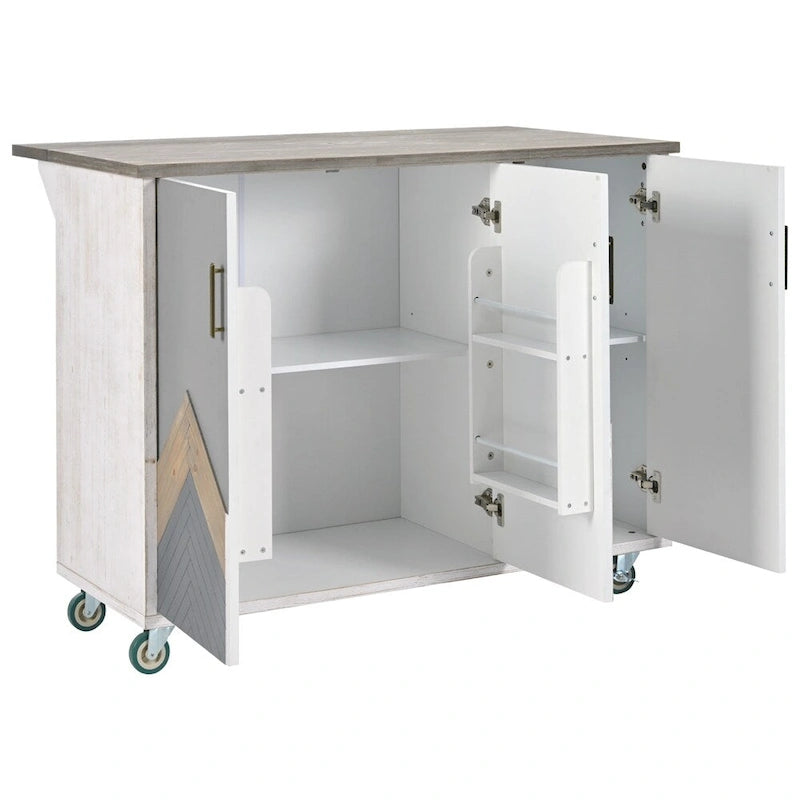 Îlot de cuisine roulant avec abattant, portes d'armoire Mountain Peak, gris-blanc