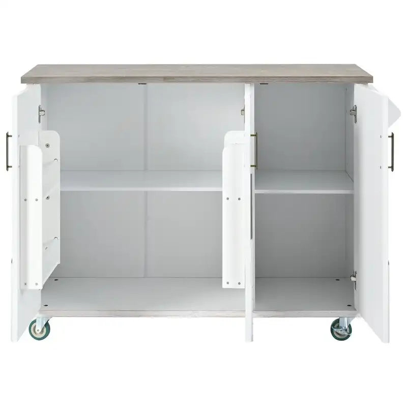 Îlot de cuisine roulant avec abattant, portes d'armoire Mountain Peak, gris-blanc