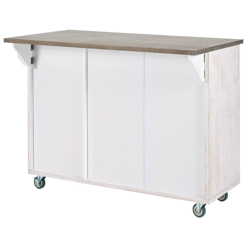 Îlot de cuisine roulant avec abattant, portes d'armoire Mountain Peak, gris-blanc