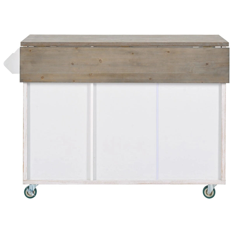 Îlot de cuisine gris de style campagnard avec abattant et meuble de rangement à trois portes sur roulettes