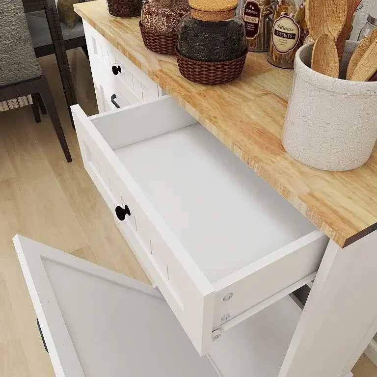 Meuble de tri sélectif blanc avec 2 tiroirs et poubelles intégrées