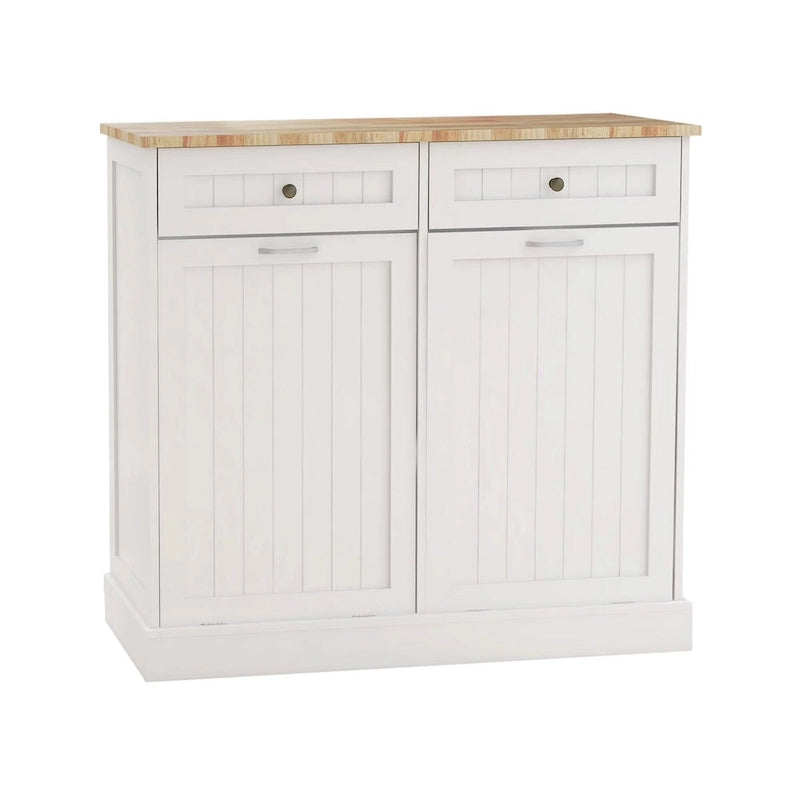 Meuble de tri sélectif blanc avec 2 tiroirs et poubelles intégrées