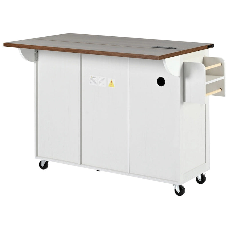 Desserte d'îlot de cuisine style rustique avec portes de grange en X, prises électriques et roulettes